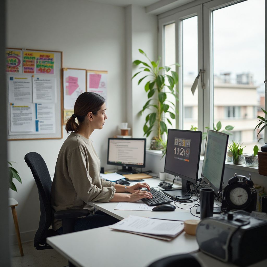 Person working productively at organized desk